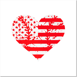 4th Of July Baseball American Flag Hearts Women Men Premium Posters and Art